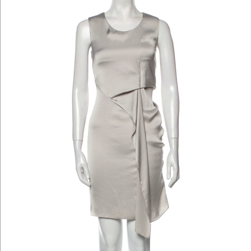 Dove grey/silver mini scoop neck bodycon dress NWOT silk